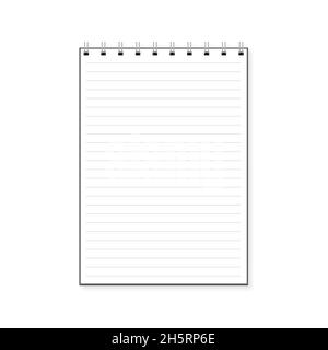 Vertical white notebook - clean notepad mockup isolated on gray background.  Note page and notebook, notepad realistic illustration Stock Vector