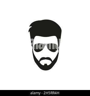 Hipster man beard face with glasses icon in flat. Vector modern sketch illustration Stock Vector