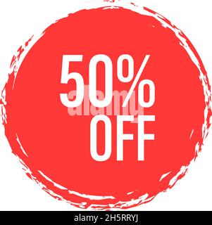 Discount for banner design 50  percent. Sale tag brush icon. Vector flat illustration Stock Vector