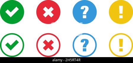 Check and cross, question mark and exclamation point. Web icon set modern vector illustration. Stock Vector
