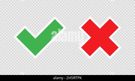 Check and cross mark on transparent background. Icon in flat style, isolated vector illustration Stock Vector