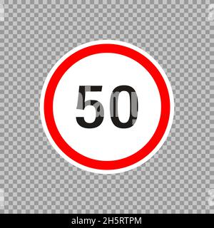 Speed limit highway road sign in flat style on transparent background. Vector isolated icon Stock Vector