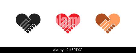 Handshake heart logo in flat style. No rasism set isolated icon. Vector illustration Stock Vector