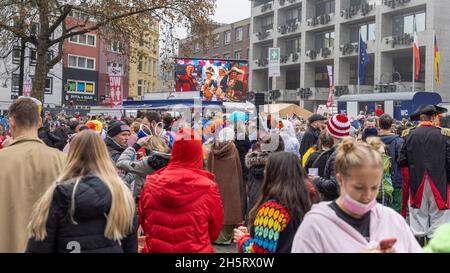 Big crowd celebrating annual Carnival in Cologne, Germany Stock Photo