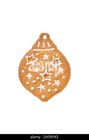 Christmas gingerbread in the form of a Christmas tree toy, festive homemade sweet cookie, isolated on white background Stock Photo