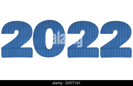 2022 text for the new year, text with numbers made from old blue wood, isolated on a white background Stock Photo