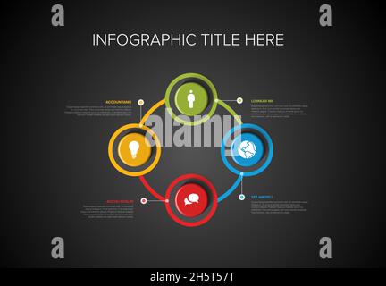 Vector multipurpose Infographic template with four elements options on a color cycle and modern colors on a white background, each infographic with ic Stock Vector