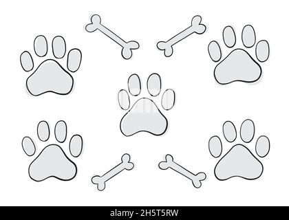 Paws and Bones doodle collection. Digital Illustration Stock Vector