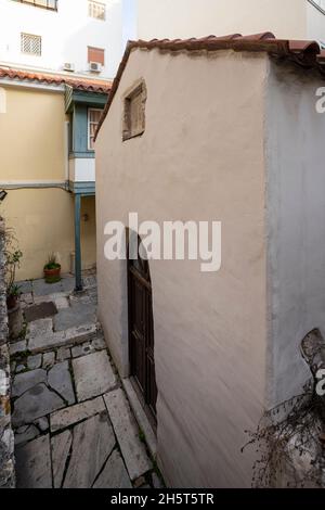 Athens, Greece. November 2021. the external view of the small  Anya Irini church in the city center Stock Photo
