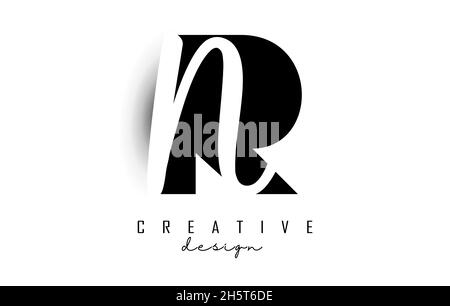 Letters RN logo with a minimalist design. Letters R and N with geometric and handwritten typography. Creative Vector Illustration with letters. Stock Vector