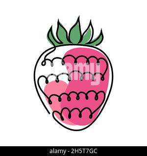Strawberry icon in one line drawing style Stock Vector