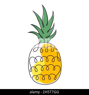 Pineapple icon in one line drawing style Stock Vector