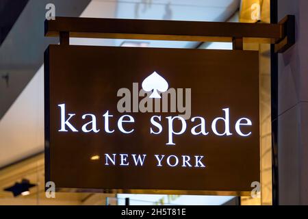 Sign at the entrance of a Kate Spade New York store in the Eaton Center in Toronto, Canada.Nov. 10, 2021 Stock Photo