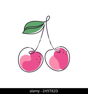 Cherry icon in one line drawing style Stock Vector