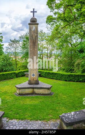 Ulm, Baden-Württemberg, Germany: Memorial for the 2nd Württemberg Infantry Regiment No. 120 in front of the Wilhelmsburg stone citadel on Michelsberg. Stock Photo