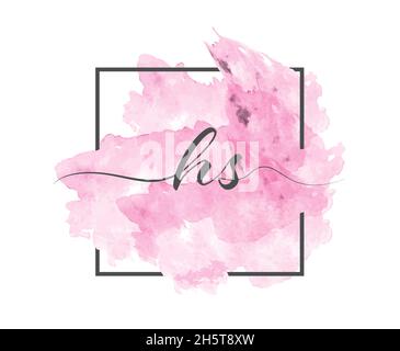 calligraphic lowercase letters H and S are written in a solid line on a colored background in a frame. Simple Style Stock Vector
