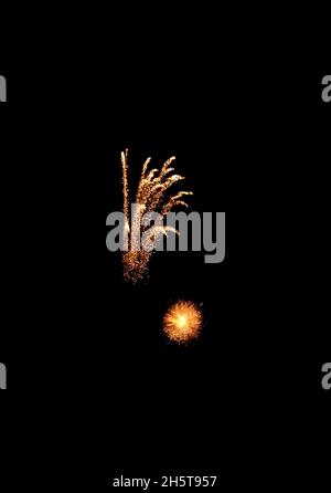 Hyderabad, Sindh, Pakistan. 9th Nov, 2021. A beautiful view of a fire works over the sky during the last day of Allama Iqbal Cricket Tournament at Niaz Stadium in Hyderabad. (Credit Image: © Jan Ali Laghari/Pacific Press via ZUMA Press Wire) Stock Photo