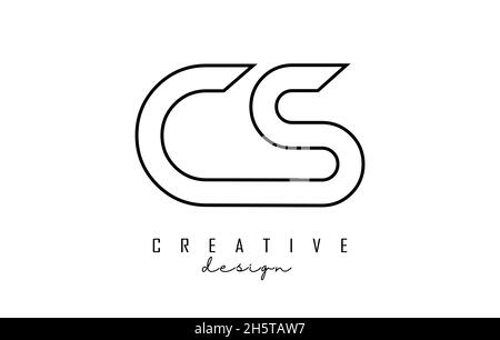 Outline CS letters logo with a minimalist design. Geometric vector illustration with black lines. Stock Vector