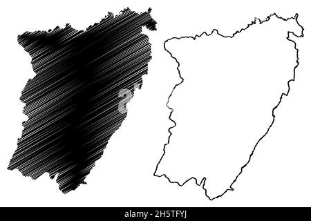 Theni district (Tamil Nadu State, Republic of India) map vector illustration, scribble sketch Theni map Stock Vector