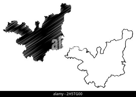 Tehri Garhwal district (Uttarakhand or Uttaranchal State, Republic of India) map vector illustration, scribble sketch Tehri Garhwal map Stock Vector