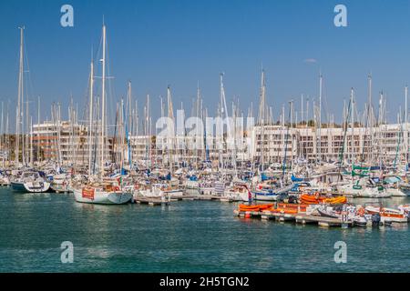 LAGOS, PORTUGAL - OCTOBER 6, 2017: Boats in Lagos Marina, Portugal. Stock Photo