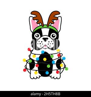 French bulldog in costume christmas deer tangled Stock Vector