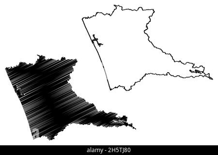 Thrissur district (Kerala State, Republic of India) map vector illustration, scribble sketch Trichur map Stock Vector