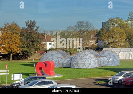 Glasgow, Scotland, UK  11th November, 2021. Thursday saw weariness kick in as a quieter city saw autumnal weather under the eye of the police. Gartnaval fospital grounds hosted a climate fringe event. Credit  Credit Gerard Ferry/Alamy Live News Stock Photo