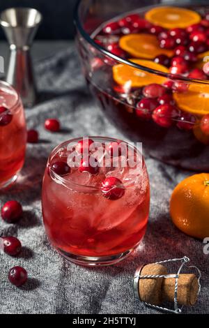 Boozy Refreshing Christmas Cranberry Punch with Champagne Stock Photo