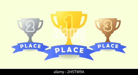 Winner trophy icon. Gold, silver and copper trophy cups are a symbol of victory in a sporting event. Wind illustration. Stock Vector