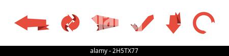 Arrow flat set in ribbon red decoative modern style, arrows baner collection illustration Stock Vector