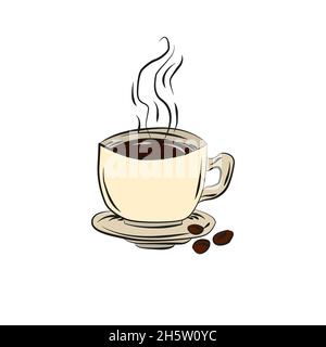 coffee hand drawing on white background, vector illustration Stock Vector