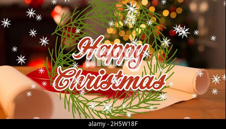 https://l450v.alamy.com/450v/2h5w18f/image-of-happy-christmas-text-over-wreath-snow-falling-and-letter-on-table-2h5w18f.jpg