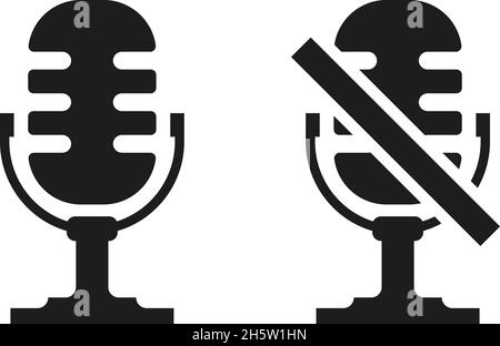 black microphone icon on and off, vector illustration Stock Vector