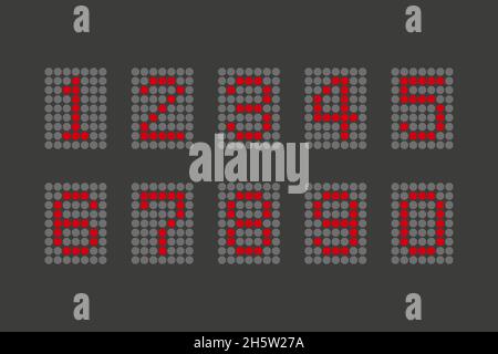 scoreboard numbers red light bulbs on dark background Stock Vector