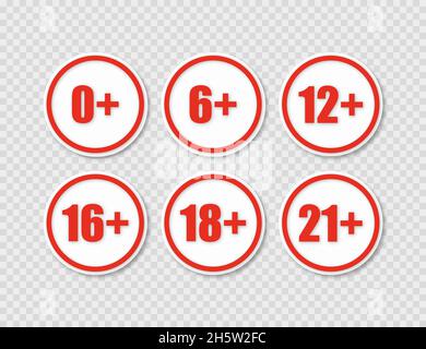 age restriction symbols with shadow on transparent background Stock Vector