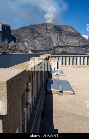Fire at Hetch Hetchy (climate change) Stock Photo