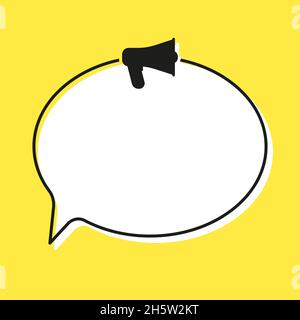 dialogue bubble megaphone on a yellow background, flat Stock Vector