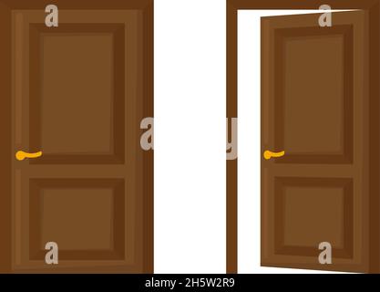 open and closed door in flat style, vector Stock Vector