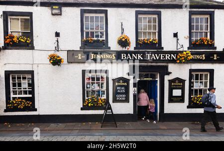 Lake District pub; The Bank Tavern exterior, Keswick town, The Lake District Cumbria UK Stock Photo