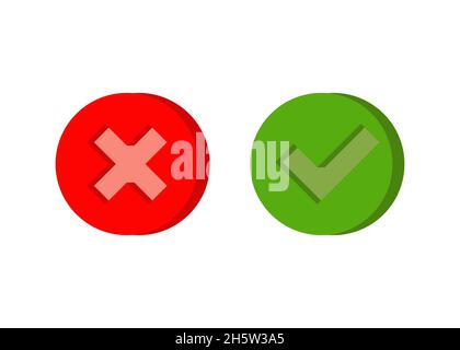 checkmark and cross buttons in 3d, flat style Stock Vector