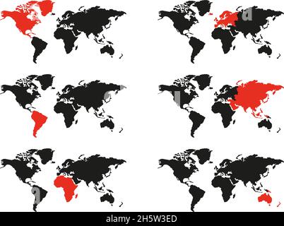 set of world map continents vector on white background Stock Vector