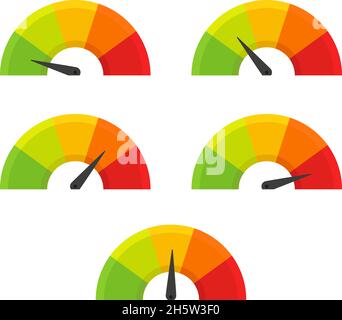 Speedometer sign with color scale and arrow. Sensor or counter ...