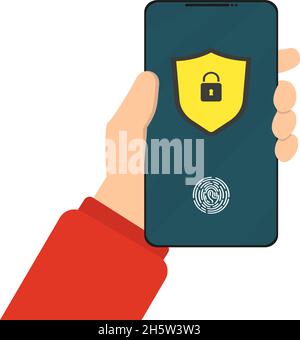 phone security fingerprint in flat style, vector illustration Stock Vector