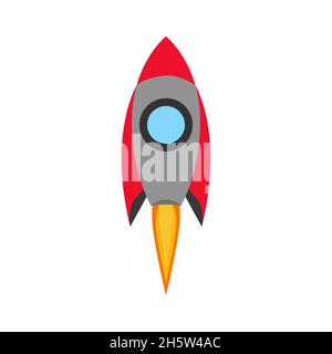 Cartoon rocket illustration. Take off isolated space ship , retro simple icon. Spaceship vector Stock Vector
