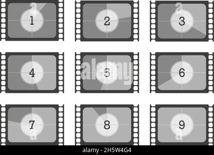 set numbers countdown movie in flat style, vector Stock Vector