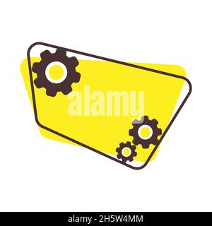 Abstract badge settings gear line cogwheel bubble gear speech idea process icon. Sign vector idea bubble balloon symbol. Working vector line concept i Stock Vector