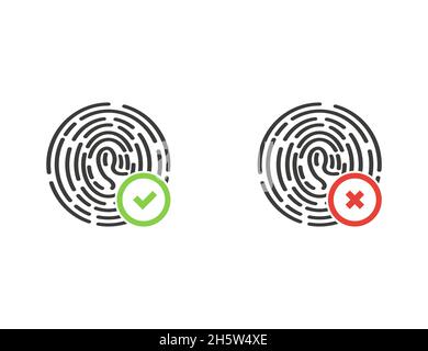 fingerprint tick and cross on the thumbprint, flat Stock Vector