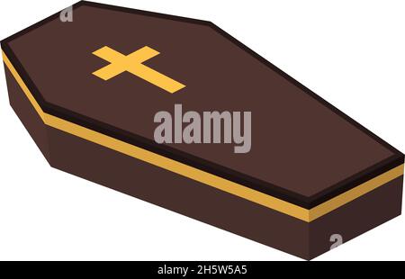 wooden coffin in isometry flat style, vector Illustration Stock Vector