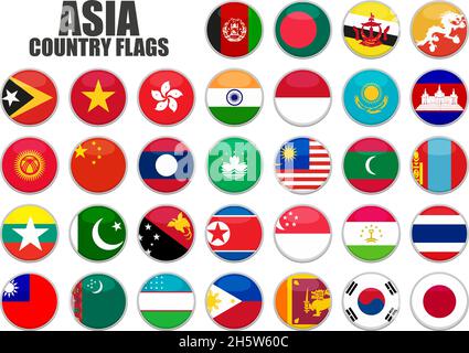 web buttons with asia country flags in flat Stock Vector